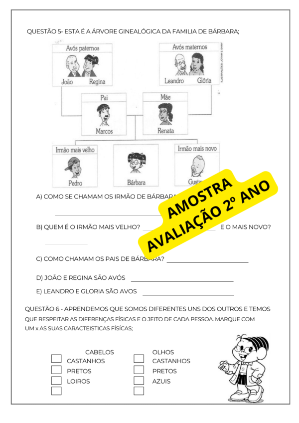 Avaliação 1º bimestre 2º ano bncc