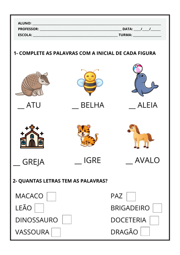 Atividades de Alfabetização 1º Ano pdf Para Imprimir