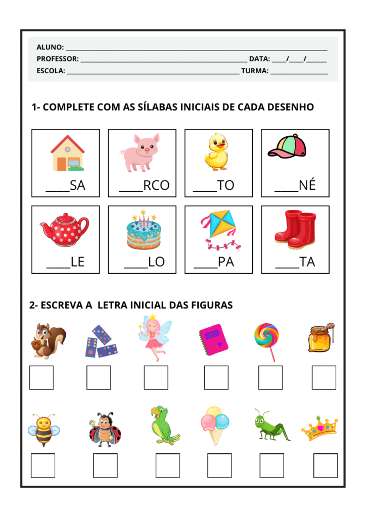 Atividades de Alfabetização 1º Ano pdf Para Imprimir