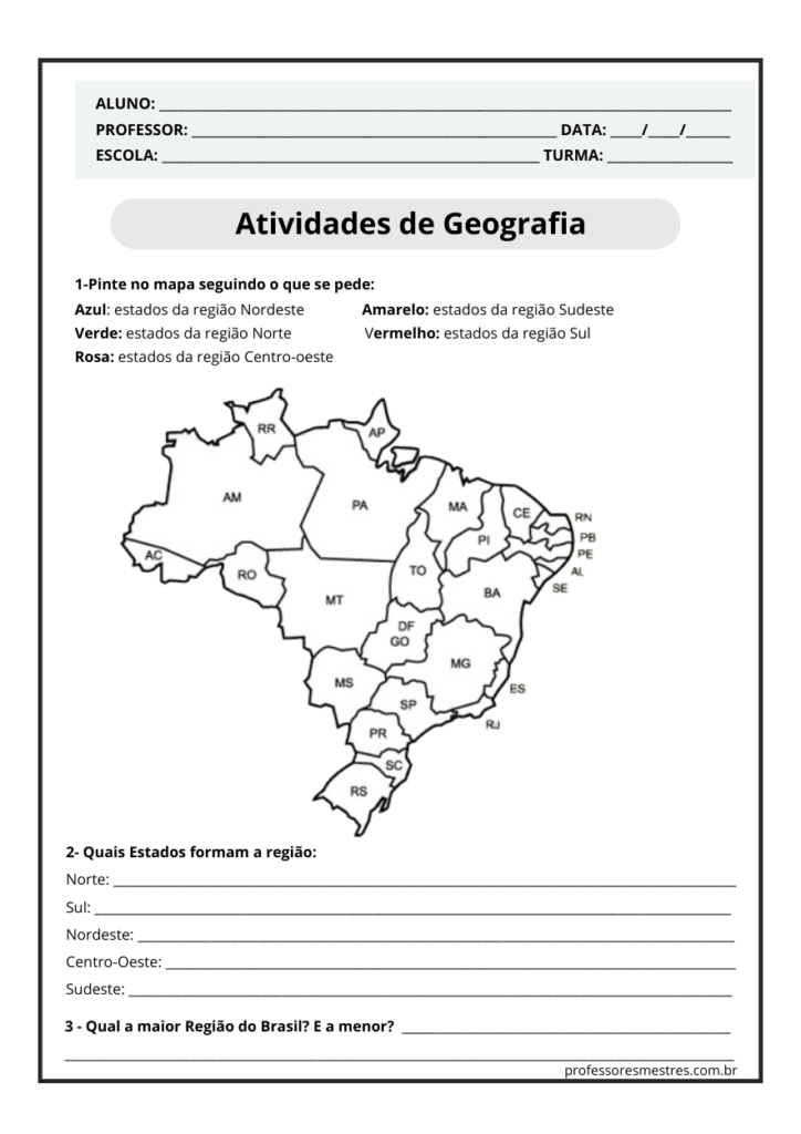 Atividades de Geografia Ensino Fundamental 6 ao 9 Ano em pdf Para Imprimir