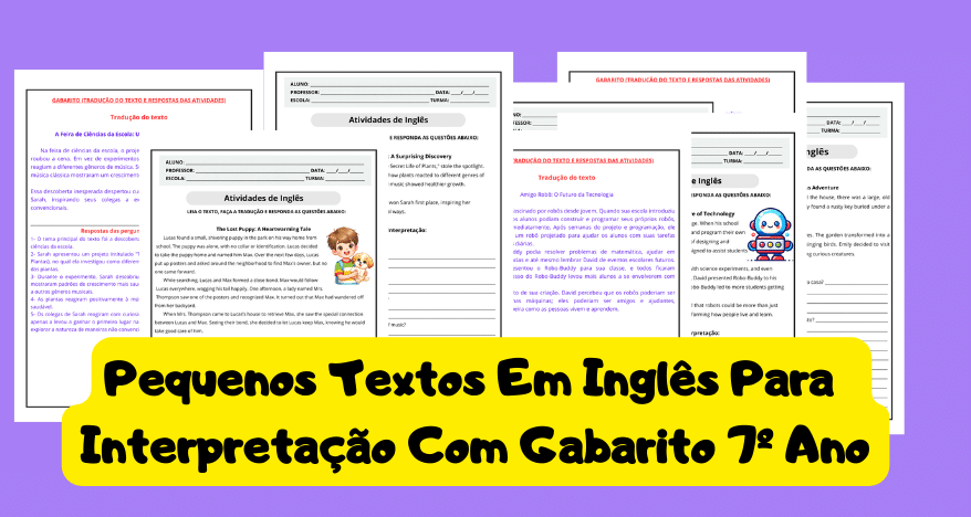 Pequenos Textos Em Inglês Para Interpretação Com Gabarito 7º Ano