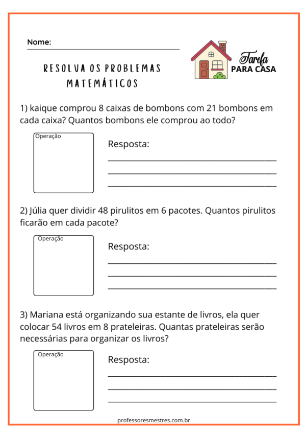 Tarefa de Matemática 4º ano - Atividades Prontas