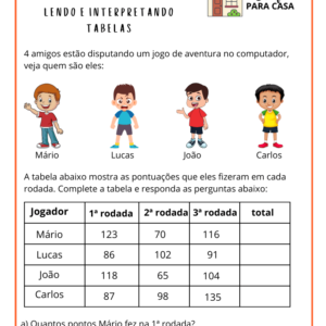 Tarefa de matemática quarto 4º ano tabelas Para imprimir PDF