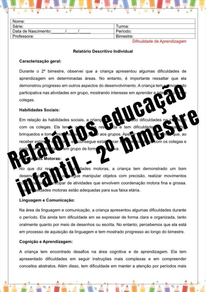 Relatório segundo bimestre educação infantil - Professores Mestres