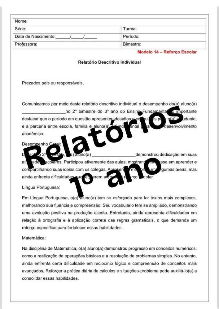 Relatório de desenvolvimento 1º ano - (2º bimestre) - Professores Mestres