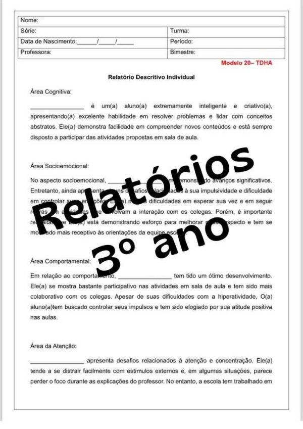 Relatório de desenvolvimento individual do aluno primeiro 1º ano ensino fundamental segundo bimestre modelo 7