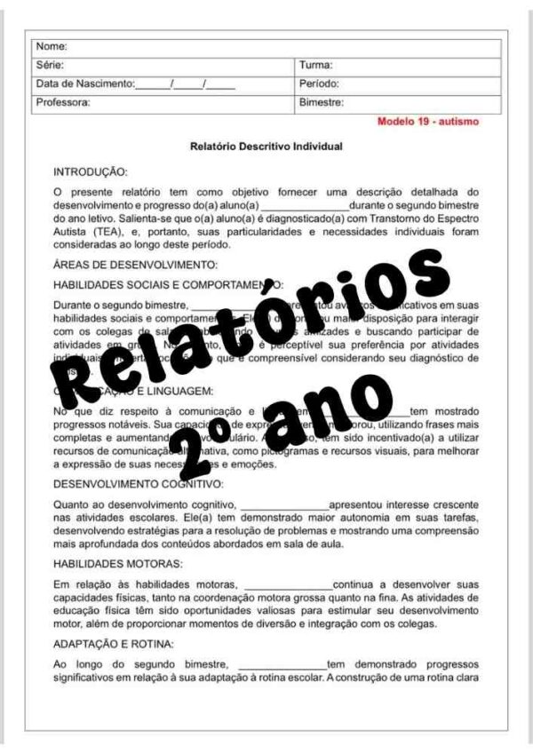 Relatório segundo ano do ensino fundamental segundo bimestre Editava no Word modelo 4