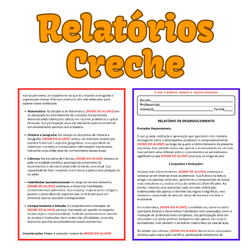 Relatório creche educação infantil pronto para imprimir PDF editável no Word