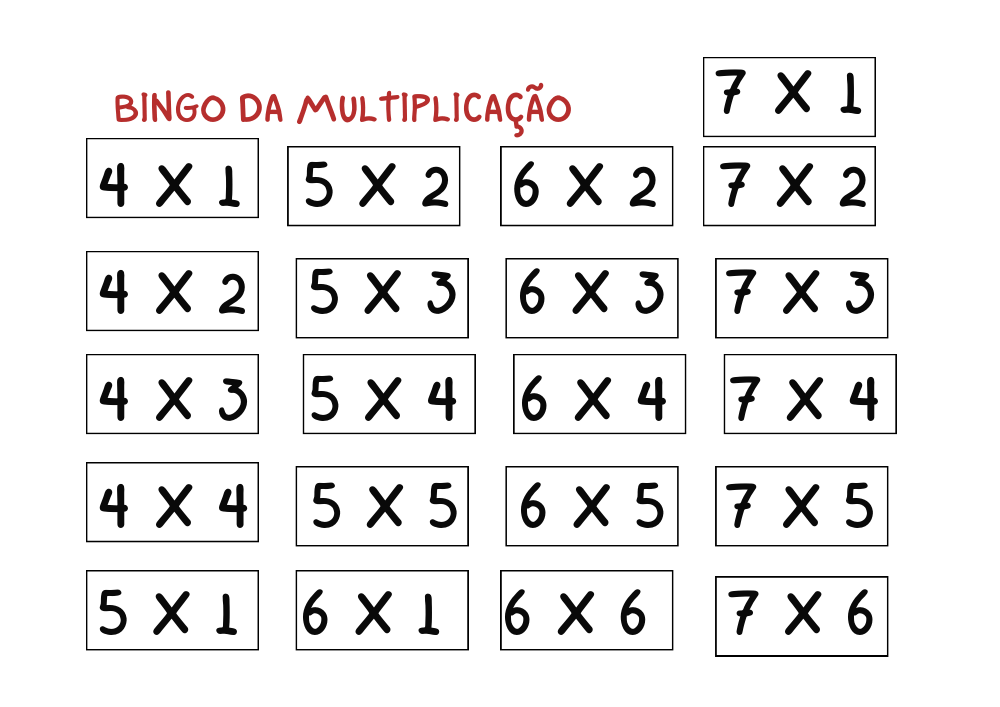 Bingo da Multiplicação Para imprimir 7