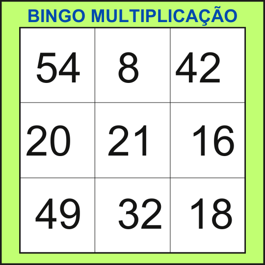 bingo da multiplicação cartela 22