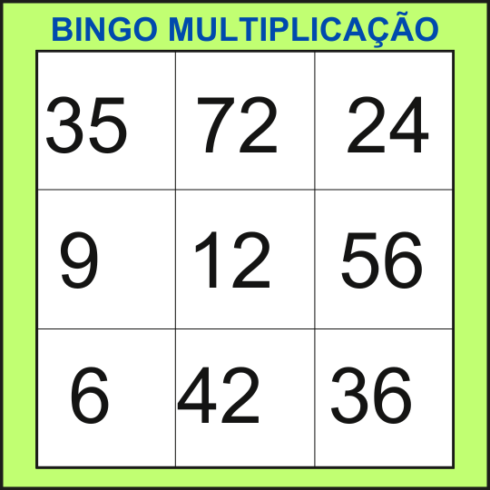 bingo da multiplicação cartela 9