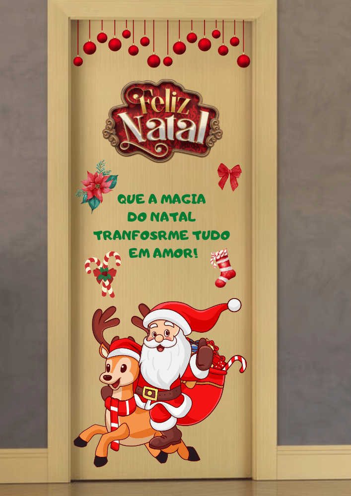 Painel porta natal imprimir papai noel e renas