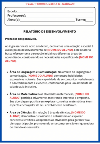 Relatórios Bimestrais 1º, 2º, 3º, 4º e 5º Ano Fundamental