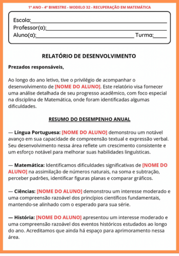 Relatórios Bimestrais 1º, 2º, 3º, 4º e 5º Ano Fundamental