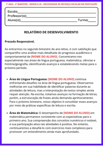 Relatórios Bimestrais 1º, 2º, 3º, 4º e 5º Ano Fundamental