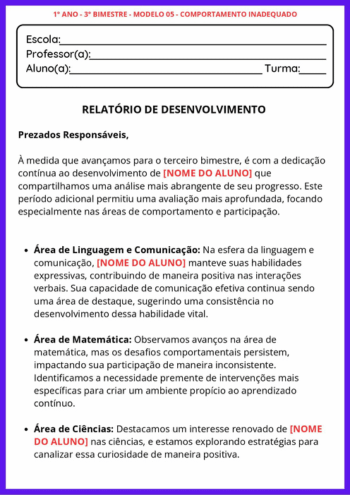 Relatórios Bimestrais 1º, 2º, 3º, 4º e 5º Ano Fundamental