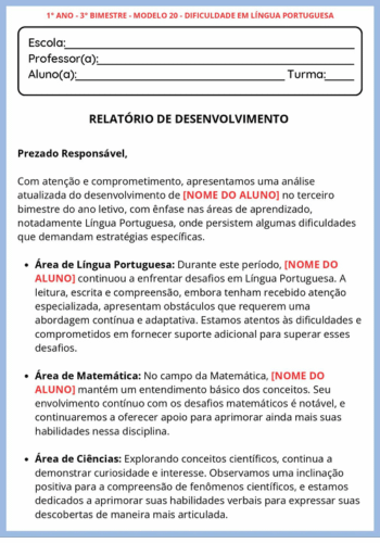 Relatórios Bimestrais 1º, 2º, 3º, 4º e 5º Ano Fundamental
