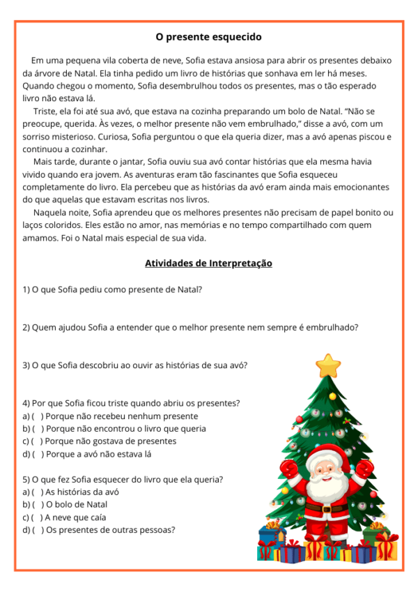 Texto de Natal Com Interpretação Para o 4º Ano