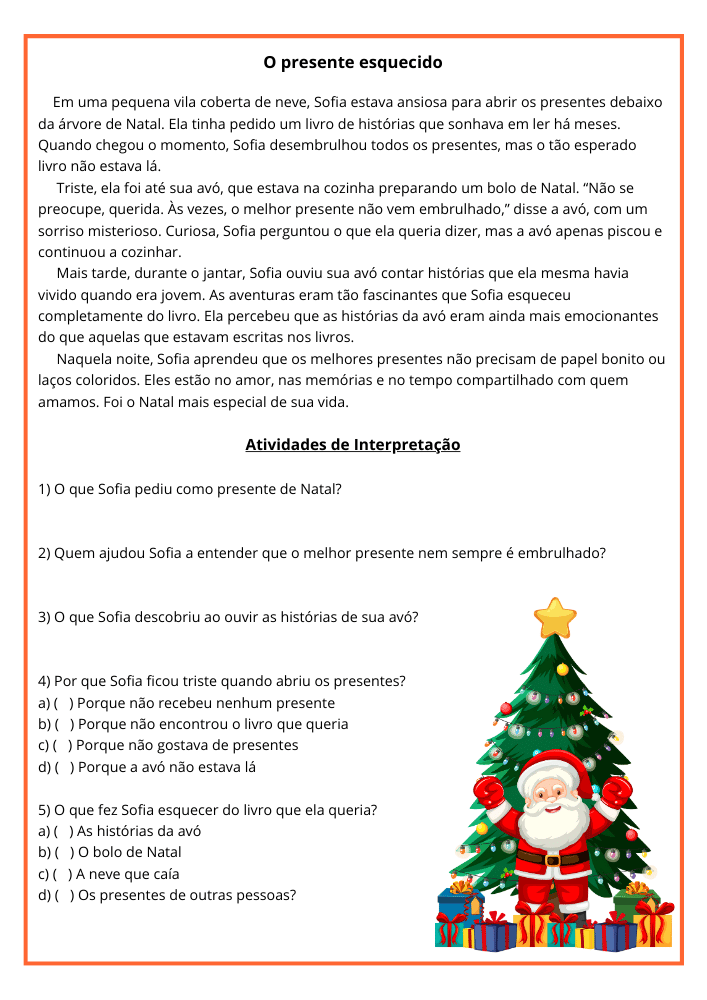 Texto de Natal para o quarto 4º ano do ensino fundamental título do texto O Presente esquecido