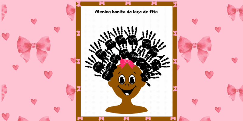 cartaz interativo menina bonita do laço de fita para crianças da educação infantil