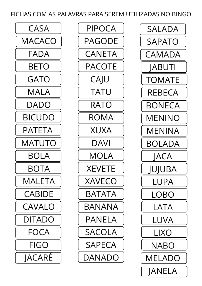 ficha do bingo de palavras com cenas simples pronta para impressão