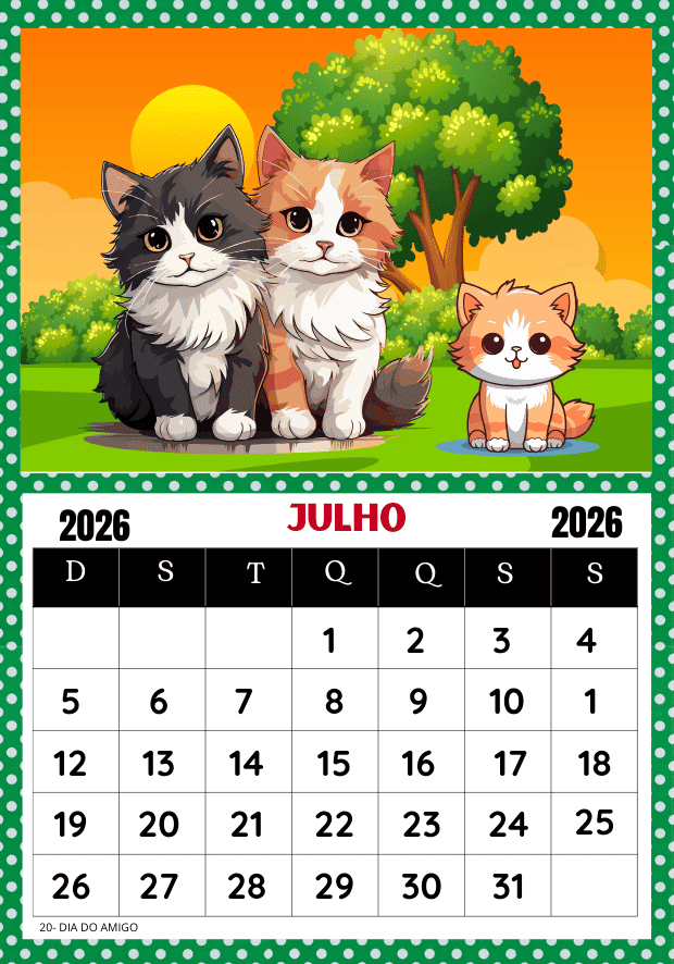 Calendário 2026 para imprimir a educação infantil