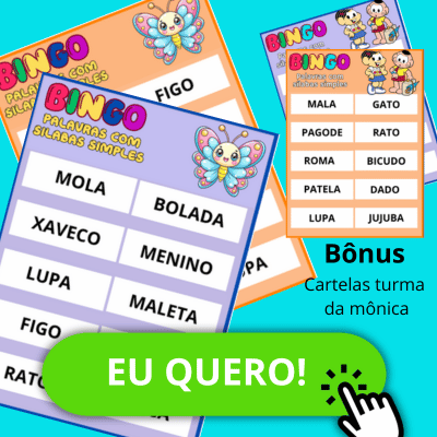 Bingo palavras simples arquivo completo em PDF pronto para impressão contendo 40 cartel