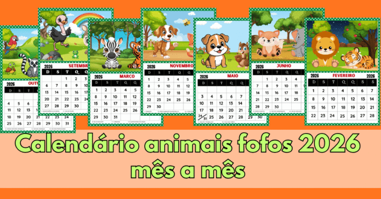 Calendário 2025 animais fotos para imprimir uma folha por mês