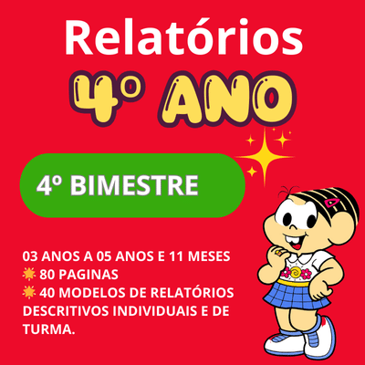 Relatório de desenvolvimento 4º ano ensino fundamental quarto 4º bimestre descritivo individual de turma Editável no Word