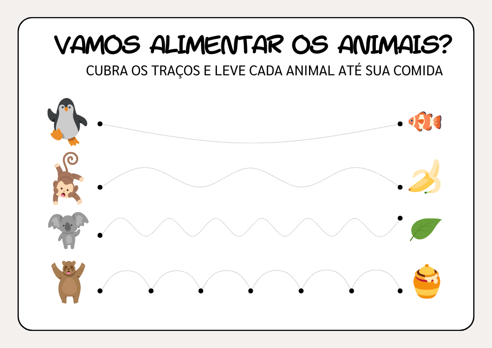 Atividade para educação infantil infantil 3 anos cobrir tracejados