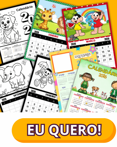 Kit dE calendários Para a educação infantil 2026 coloridos e para colorir
