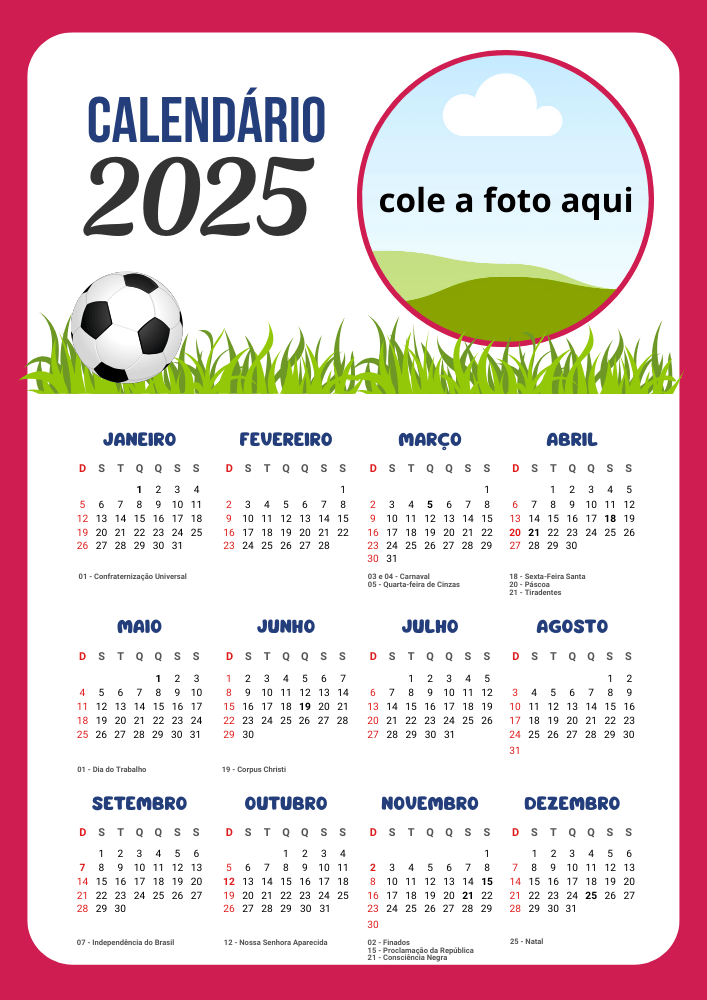 Calendário para foto 2025 educação infantil e o modelo 8 menina