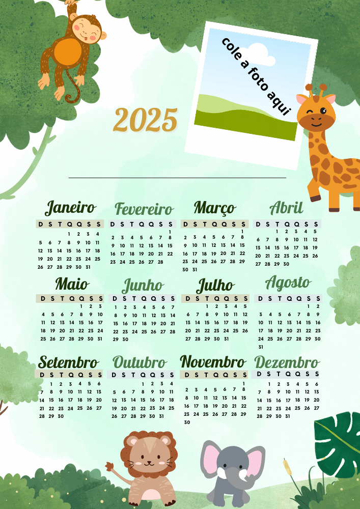 Calendário para foto 2025 educação infantil modelo 3 menino