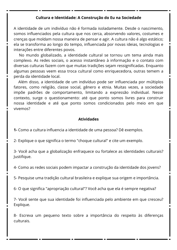 Testos de sociologia com atividades de interpretação