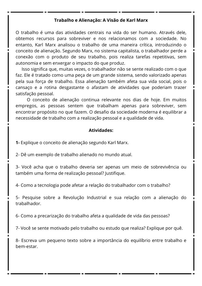 Textos reflexivos de sociologia com perguntas