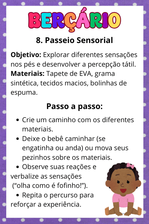 A atividade sensorial para berçário um e 2