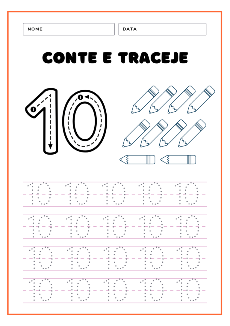 Números pontilhados de 0 a 10 para imprimir