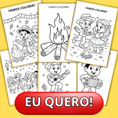 desenho festa junina para colorir com fogueira, caipirinhas, bandeirolas