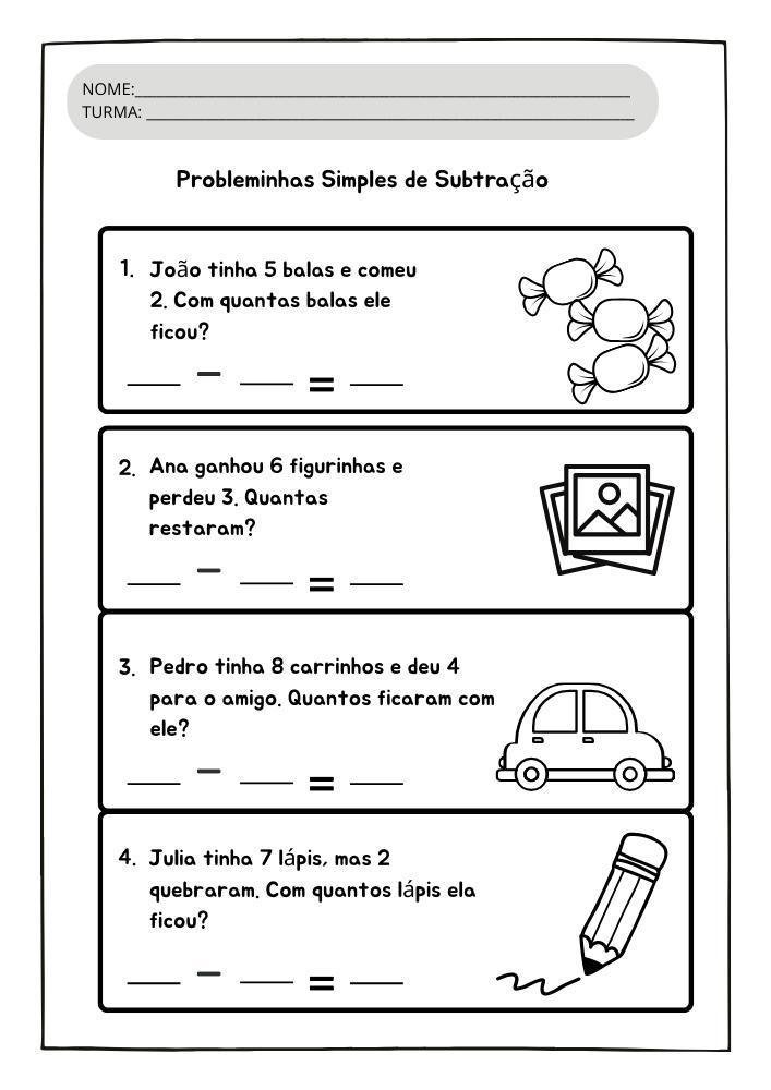 Atividades De Matem tica Para 1 Ano Adi o E Subtra o