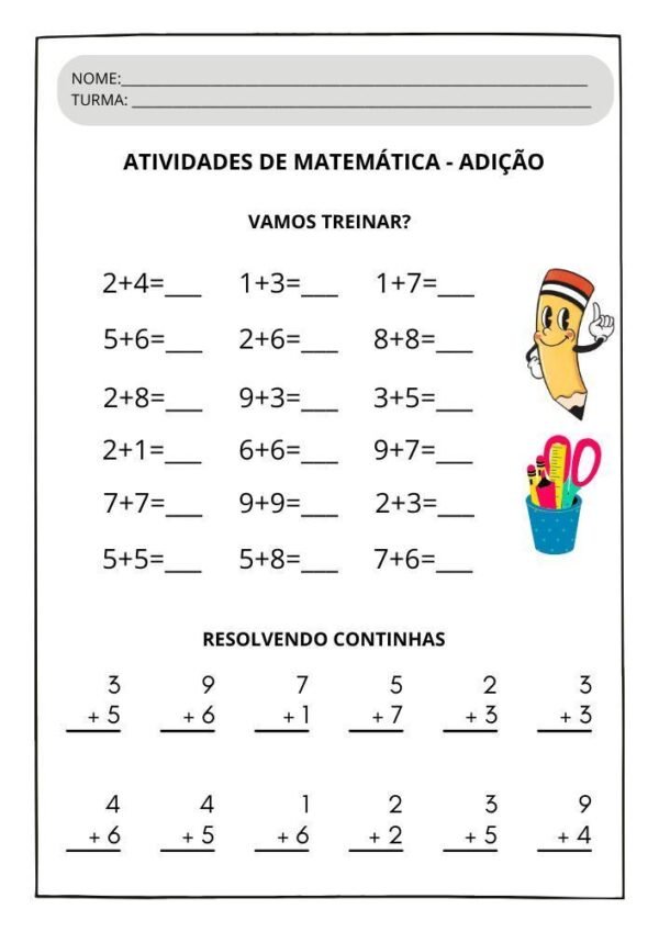 Atividades de matemática para 1º ano adição e subtração