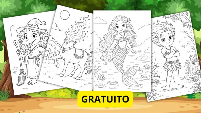 personagens folclore para colorir e imprimir: saci perere, iara, boto cor de rosa, curupira, lobisomem, mula sem cabeça, boitatá