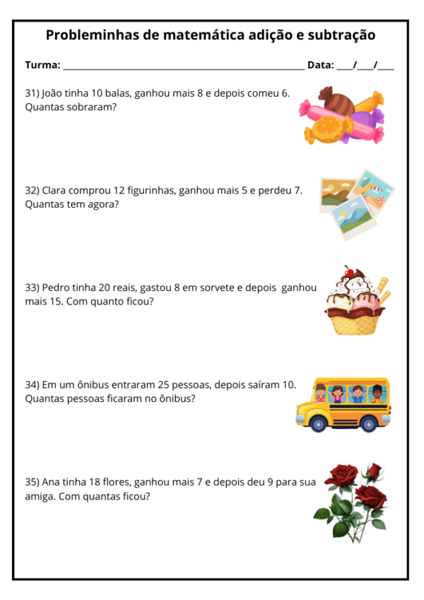 40 probleminhas de matematica 3 ano adição e subtração