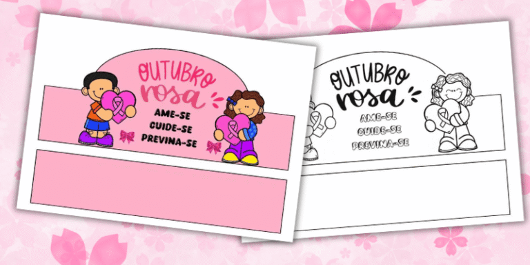 Coroa outubro rosa para imprimir educação infantil colorida e para colorir