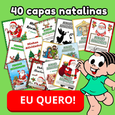 Capas de atividades natalinas coloridas para imprimir pdf grátis para educação infantil com papai noel e árvore de natal