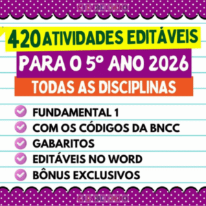 420 Atividades 5º ano bncc 2026 português, matemática, história, geografia, ciências, ensino religioso, arte, ciências e educação física