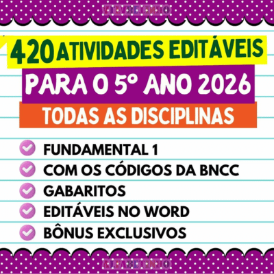 420 Atividades 5º ano bncc 2026 português, matemática, história, geografia, ciências, ensino religioso, arte, ciências e educação física