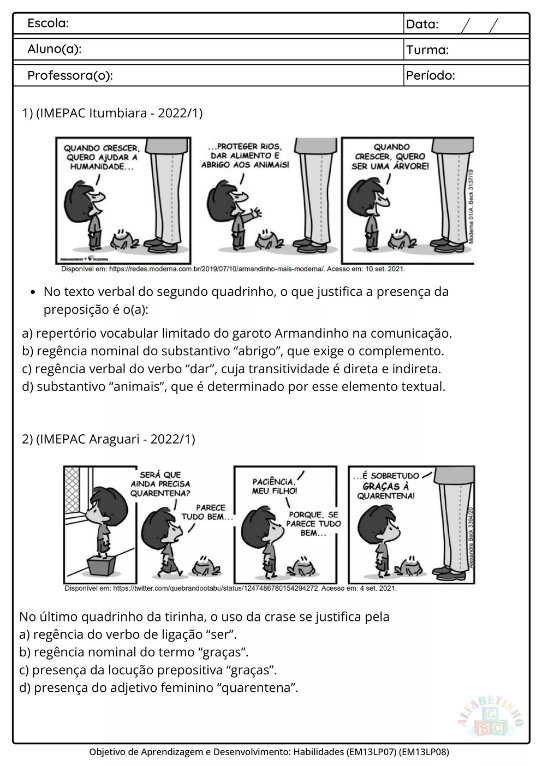Atividades de portugues bncc 2