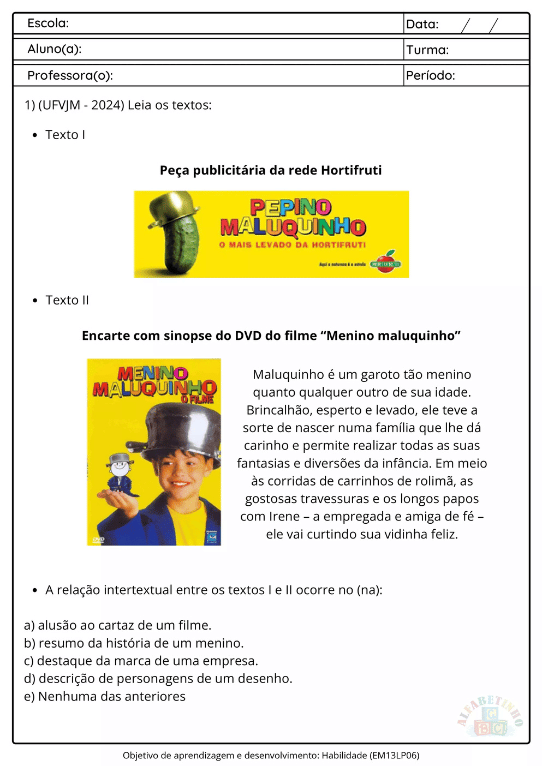 Atividades de portugues bncc 4