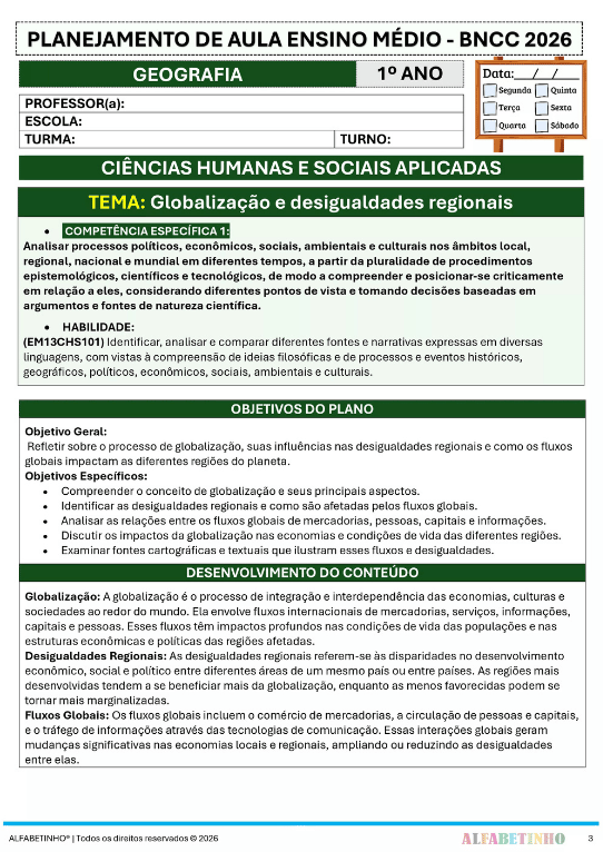 planejamento geografia ensino médio bncc 2026 editável word