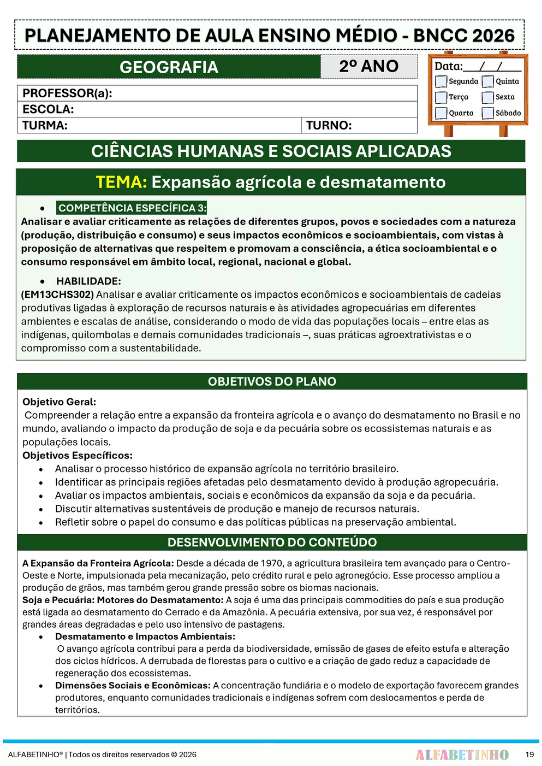planejamento geografia ensino médio bncc 2026 editável